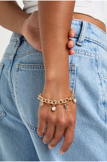 Gold Charm Linked Bracelet - gold