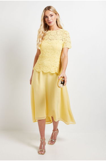 Petite Lace Overlay Midi Dress