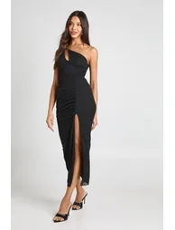 Cut Out One Shoulder Mesh Midaxi Dress - black - 2