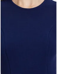 Women Navy Blue Sleeveless Knit Peplum Top - 2