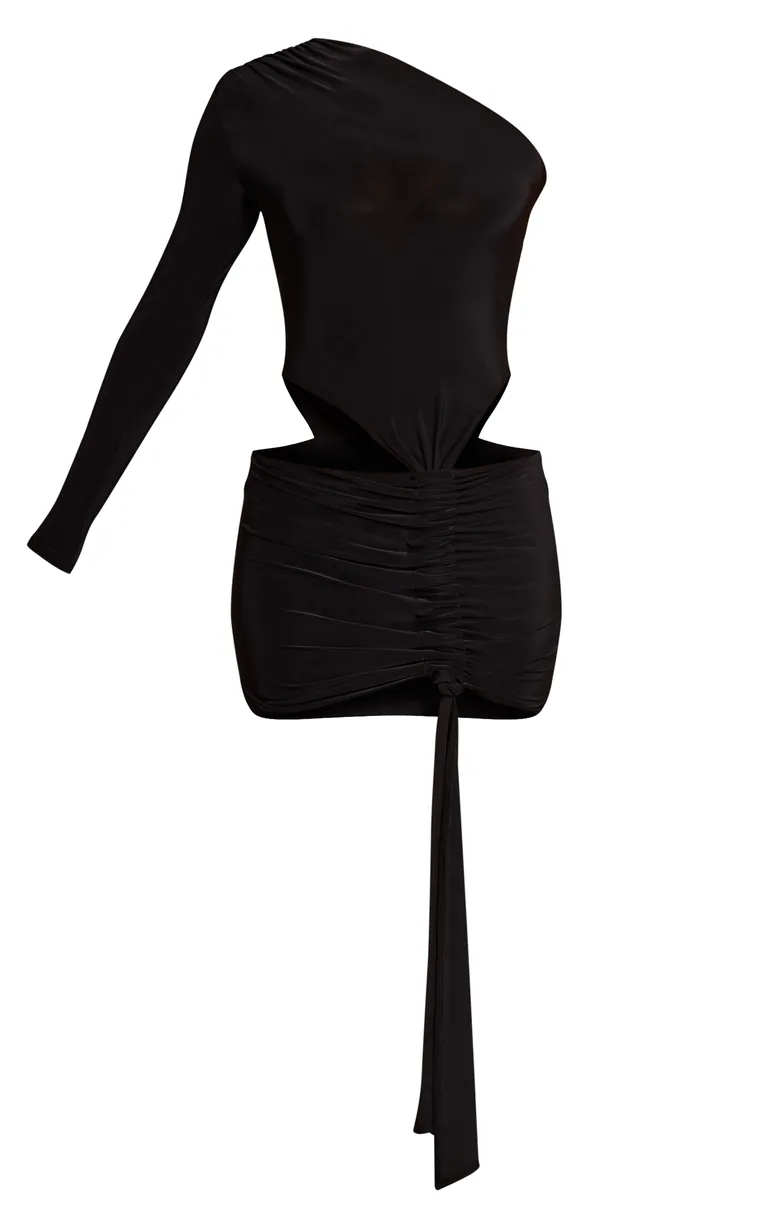 black slinky cut out dress Black Slinky Cut Out Halterneck Split Detail Midi Dress