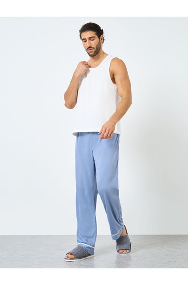 Navy Blue Solid Pyjama with Contrast Piping Detail