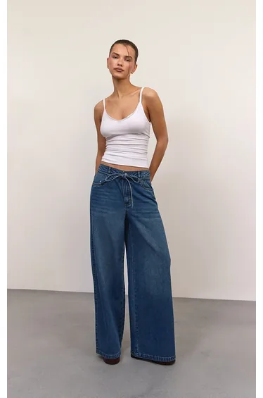 Mid Blue Denim Paper Bag Jeans