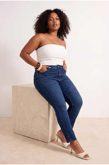 Blue High Waist Extra Stretchy Push up Slit Ankle Length Skinny Jeans