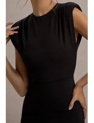 Elyna | Black High-Neck Draped Flared-Leg Jumpsuit - 5