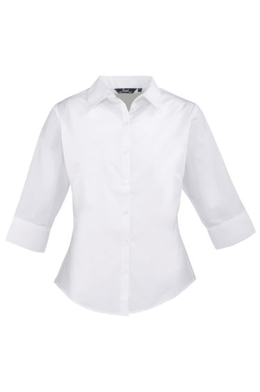 Premier 3/4 Sleeve Poplin Blouse / Plain Work Shirt - White