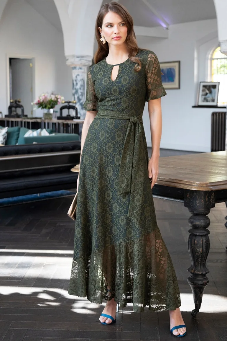 adrianna papell women's v-neck lace embroidery dress Navy Short Sleeve Lace Soutache Embroidery Gown main image 1