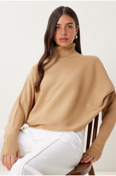 Women's Biscuit Finger-Locked Crop Ribbed Knit Sweater