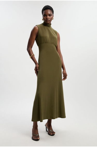High Neck Jersey Crepe Dress