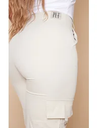 PRETTYLITTLETHING Shape New Nude Buckle Detail Cargo Wide Leg Trousers - 3