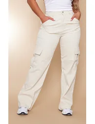 PRETTYLITTLETHING Shape New Nude Buckle Detail Cargo Wide Leg Trousers - 1