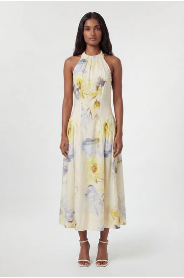 Blue Floral Strappy Halter Neck Woven Midi Dress