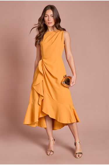 Crepe Ruffle Dress With Low Back