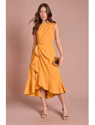 Crepe Ruffle Dress With Low Back