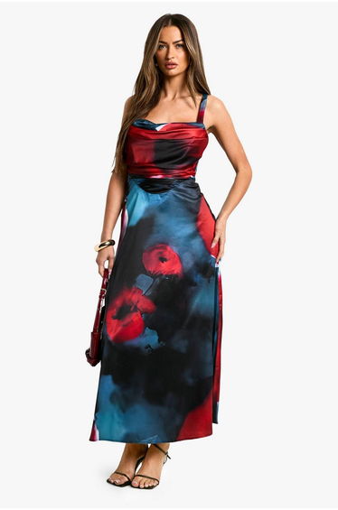 Floral Satin Corset Midaxi Dress