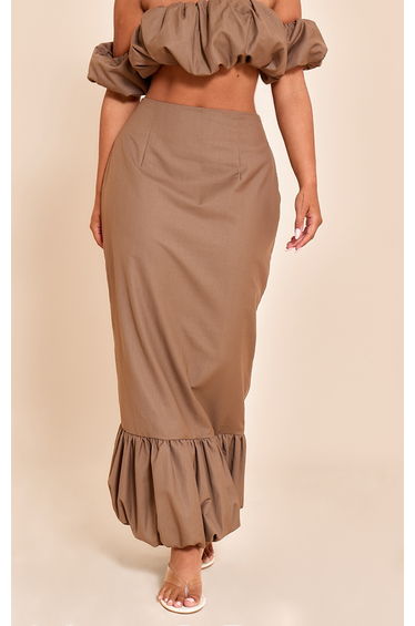 Shape Mocha Woven Dropped Hem Puffball Maxi Skirt product thumbnail 2