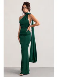 green emerald velvet dress Womens Green Scarf Print V Neck Empire Waist Sleeveless Maxi Dress   24seven Comfort Apparel