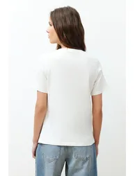 Ecru Front Pleat Detail Regular/Normal Fit Knitted Blouse - 5