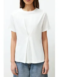 Ecru Front Pleat Detail Regular/Normal Fit Knitted Blouse - 4