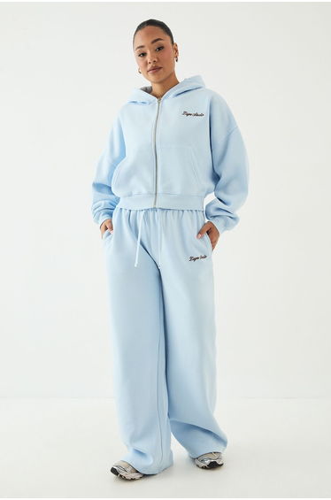 DSGN Studio Script Embroidered Straight Leg Jogger - light blue