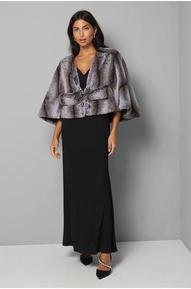 Cropped Embellished Faux Fur Cape