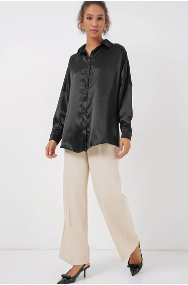 BDART Oversized Satin Shirt with Button Closure