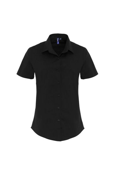 Premier Womens/Ladies Stretch Fit Poplin Short Sleeve Blouse - Black