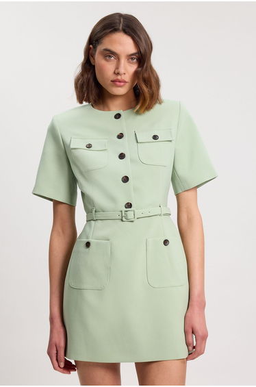 Compact Stretch Button Detail Mini Dress