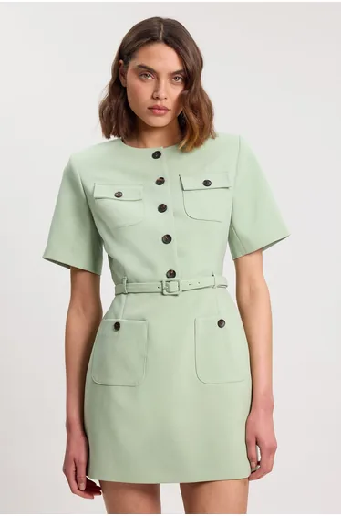 Compact Stretch Button Detail Mini Dress