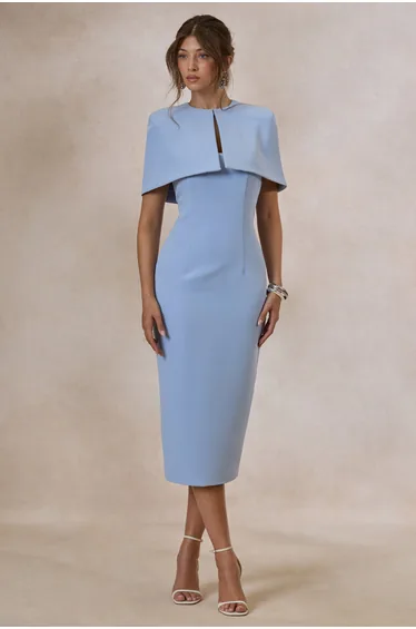 Celandia | Light Blue Midi-Dress With Removable Cape