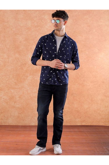 Men Blue Regular Fit Ditsy Print Casual Shirt