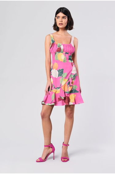 Glamorous Pink Citrus Floral Print Mini Dress