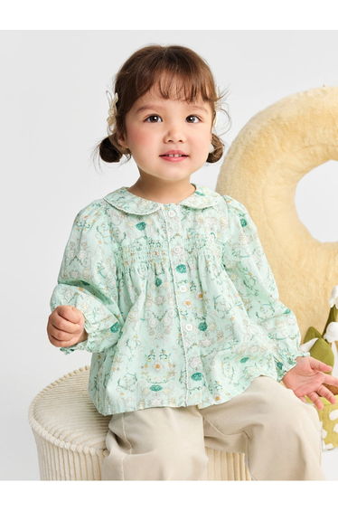 Girls' Floral Shirt With Peter Pan Collar
