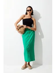 Linen Tailored Pencil Midi Skirt