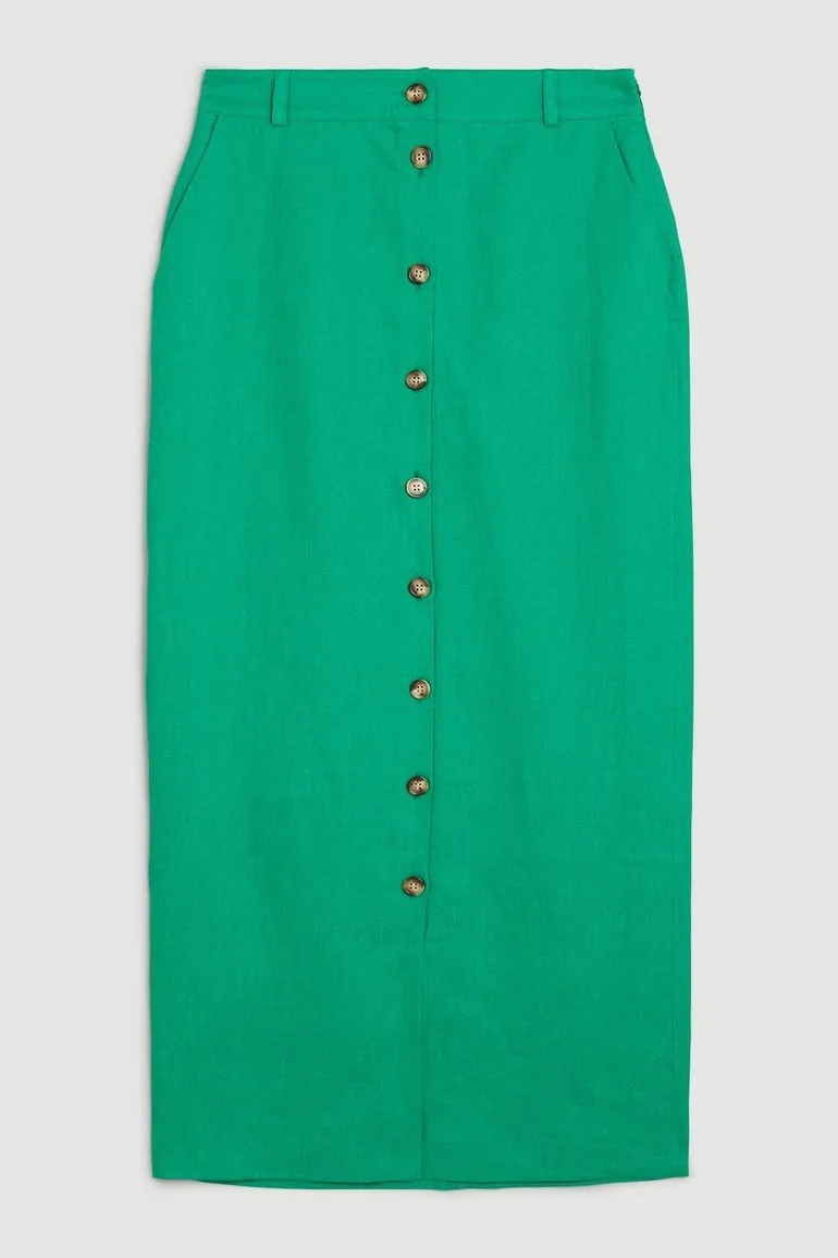 Linen Tailored Pencil Midi Skirt - 3