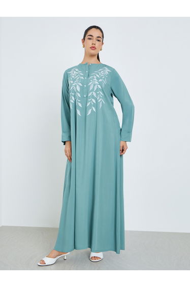 Women Blue Embroidered A-Line Jalabiya
