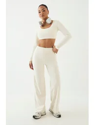 DSGN Studio Sculpt Twist Back Long Sleeve Scoop Neck Padded Top - cream - 2