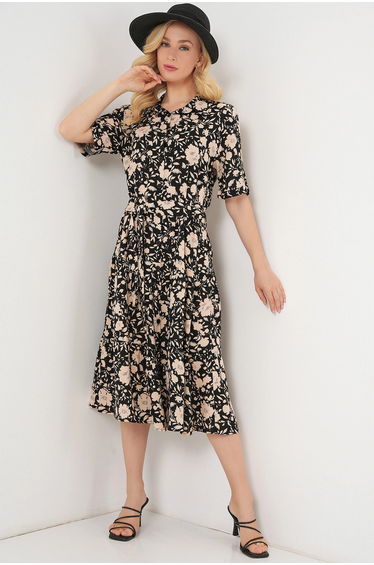 BDART Printed Midi Dress with A-Form Fit and Shirt Collar