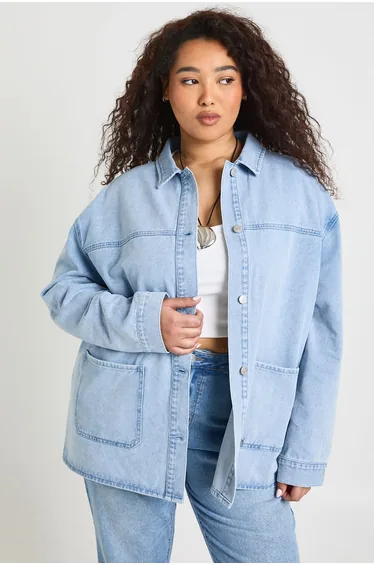 Plus Denim Shacket - bleach wash