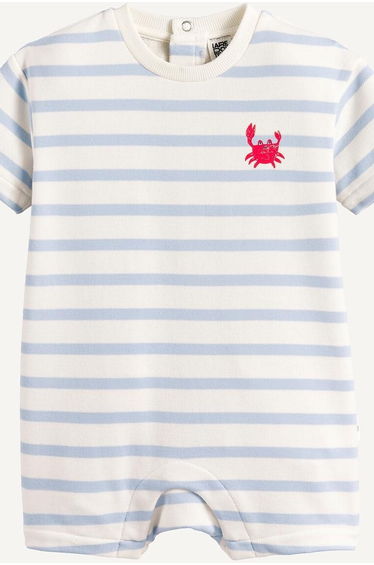 Striped Fleece Playsuit with Crab Print On Chest