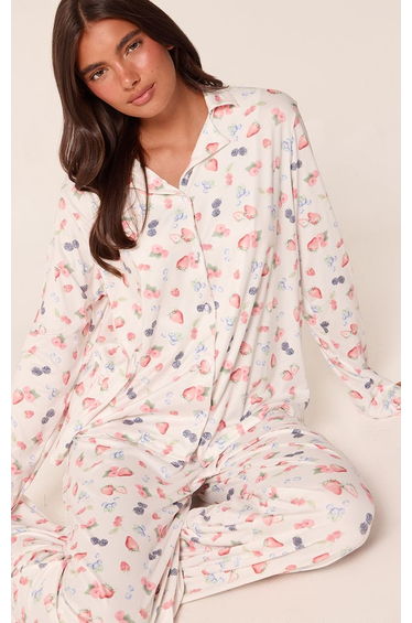 Summer Fruits Printed Long Sleeve Button Through PJ Set