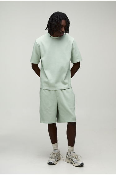 Boxy Fit Pleated T-Shirt & Baggy Short Set - sage