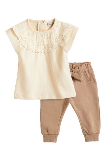 Girls Schiffli Cotton Top and Trousers Set