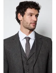 Dark Grey Wool Tweed 3 Piece Tailored Fit Suit Jacket - 3