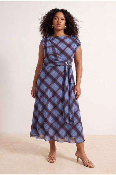 Multi-Colored Accessory Tulle Asymmetrical Collar Slit Flexible Maxi Knitted Plus Size Dress