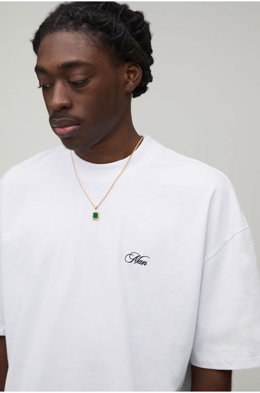 White Oversized Boxy Landscape Print Extended Neck T-Shirt - white