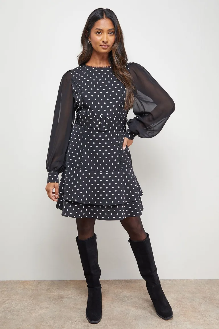 Polkadot Belted Balloon Sleeve Flippy Mini Dress Oasis Multicolour : Party  Dresses : VogaCloset Oman