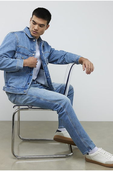 Blue Tapered Fit Stretch Jeans product thumbnail 4