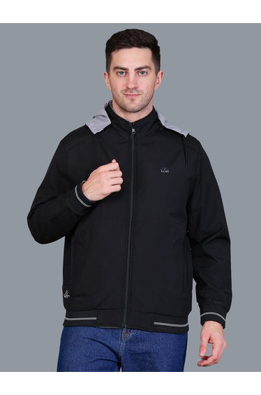 Men Black Hooded Lightweight Jacket