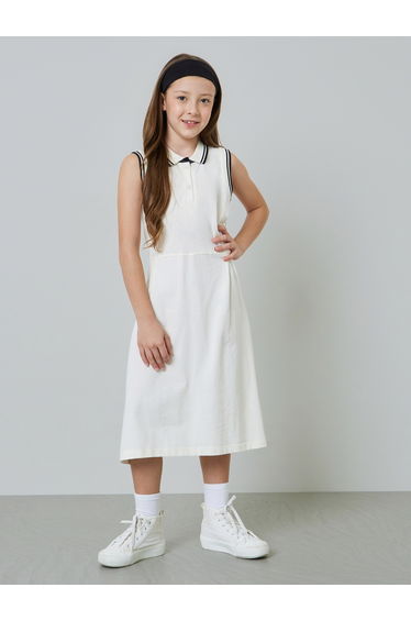 Girls Contrast Rib Tipped Sleevless Polo Dress